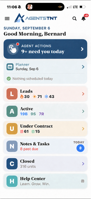 The AgentsTNT LAUNCH dashboard on iPhone